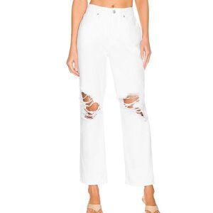 Good American Good 90s Duster Natural Fray White Jeans High Rise Size 14 32